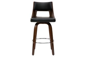 Tabouret de bar vintage pivotant noir et bois foncé GARBO
