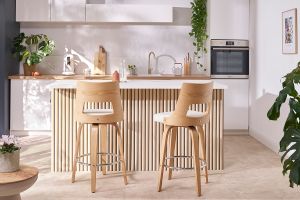 Tabouret de bar vintage pivotant noir et bois foncé GARBO