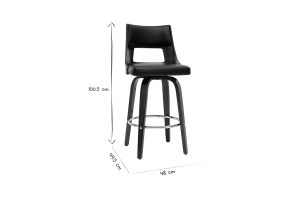 Tabouret de bar vintage pivotant noir et bois foncé GARBO