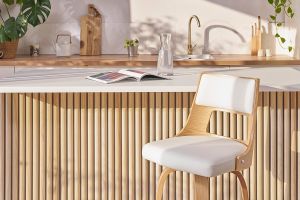 Tabouret de bar vintage pivotant noir et bois foncé GARBO