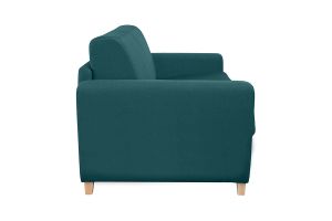 Canapé convertible 3 places en tissu bleu canard et bois clair avec matelas L140 cm 13 cm GRAHAM