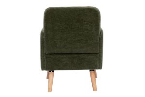 Fauteuil scandinave en tissu effet velours vert kaki et bois clair ISKO
