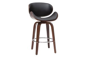 Tabouret de bar pivotant noir et bois foncé 65 cm WALNUT