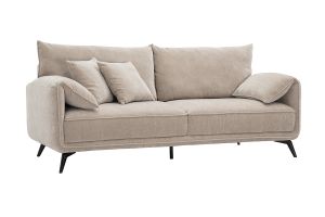 Canapé design 3 places en tissu effet velours taupe et métal noir TANTOR