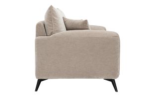 Canapé design 3 places en tissu effet velours taupe et métal noir TANTOR