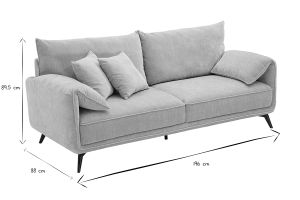 Canapé design 3 places en tissu effet velours taupe et métal noir TANTOR