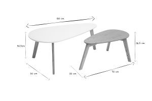 Tables basses gigognes scandinaves bois clair chêne et blanc (lot de 2) ARTIK