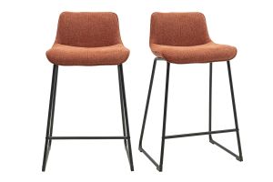 Tabourets de bar en tissu effet velours texturé terre brûlée et métal noir H65 cm (lot de 2) BOOST