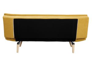Canapé convertible 3 places en tissu effet velours jaune moutarde et bois clair SENSO