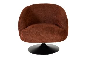 Fauteuil pivotant en tissu effet chenille brossé terre brûlée et métal noir BOWIE