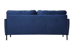 Canapé design 3 places en tissu velours bleu foncé et métal noir BEKA
