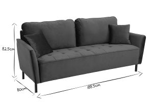Canapé design 3 places en tissu velours bleu foncé et métal noir BEKA