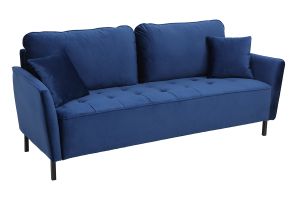 Canapé design 3 places en tissu velours bleu foncé et métal noir BEKA