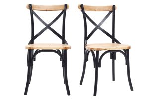 Chaises bistrot bois clair massif et métal noir (lot de 2) JAKE