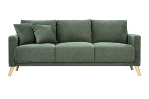 Divano 3 posti in tessuto ciniglia verde cachi e legno chiaro MUNIK
