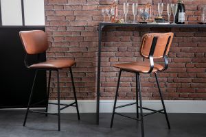 Tabourets de bar vintage marron clair avec pieds métal 65 cm (lot de 2) LAB