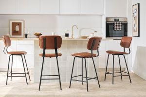 Tabourets de bar vintage marron clair avec pieds métal 65 cm (lot de 2) LAB