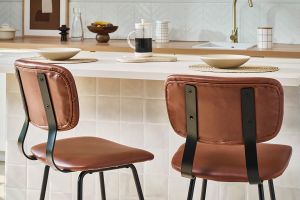 Tabourets de bar vintage marron clair avec pieds métal 65 cm (lot de 2) LAB