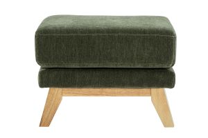 Pouf repose-pieds scandinave en tissu effet velours vert kaki et bois clair OSLO