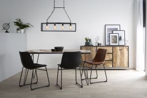 Table à manger industrielle bois manguier massif et métal L160 cm ATELIER