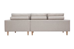 Canapé d'angle droit en tissu effet velours texturé beige et bois clair RAGNAR
