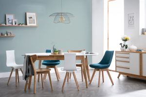 Chaises scandinaves en tissu bleu canard et bois clair (lot de 2) MATILDE