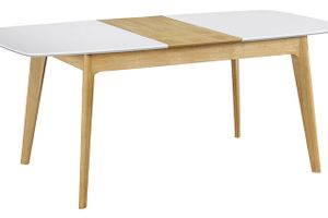 Table extensible rallonges intégrées rectangulaire blanc et bois L140-180 cm MEENA