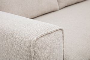 Canapé d'angle droit en tissu effet velours texturé beige et bois clair RAGNAR
