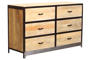 Commode industrielle en bois manguier massif et métal noir 6 tiroirs L130 cm INDUSTRIA