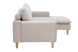 Canapé d'angle droit en tissu effet velours texturé beige et bois clair RAGNAR