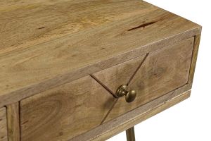 Console avec rangements 3 tiroirs en bois manguier massif gravé et métal doré L120 cm LINIUM