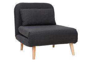 Fauteuil convertible scandinave en tissu gris foncé et bois clair AMIKO