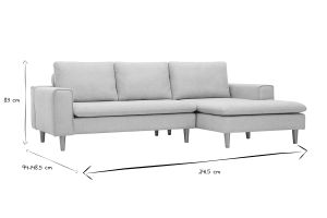 Canapé d'angle droit en tissu effet velours texturé beige et bois clair RAGNAR