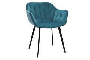 Chaises design en tissu velours bleu pétrole et métal noir (lot de 2) BURTON