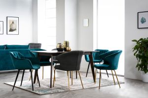 Chaises design en tissu velours bleu pétrole et métal noir (lot de 2) BURTON
