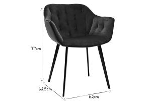 Chaises design en tissu velours bleu pétrole et métal noir (lot de 2) BURTON