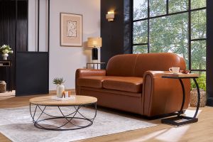 Table basse ronde bois clair chêne et métal noir D80 cm LACE