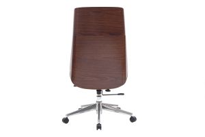 Fauteuil de bureau de direction design noir, bois foncé noyer et acier chromé CURVED
