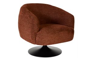 Fauteuil pivotant en tissu effet chenille brossé terre brûlée et métal noir BOWIE