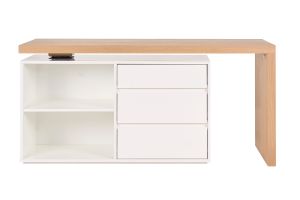 Bureau modulable design blanc brillant et bois clair frêne L160-235 cm NEW MAX
