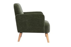 Poltrona scandinava in tessuto effetto velluto verde kaki e legno chiaro ISKO