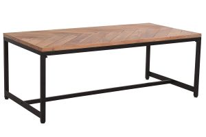 Table basse rectangulaire à motifs chevrons en bois massif et métal noir L120 cm STICK