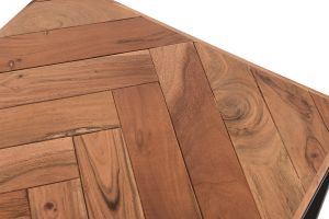 Table basse rectangulaire à motifs chevrons en bois massif et métal noir L120 cm STICK
