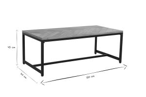 Table basse rectangulaire à motifs chevrons en bois massif et métal noir L120 cm STICK