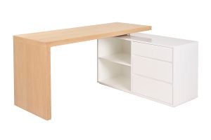 Bureau modulable design blanc brillant et bois clair frêne L160-235 cm NEW MAX