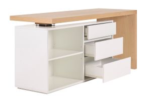 Bureau modulable design blanc brillant et bois clair frêne L160-235 cm NEW MAX