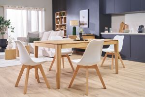 Chaises scandinaves blanc et bois clair massif (lot de 4) PAULINE
