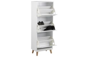 Meuble à chaussures scandinave blanc et bois 3 casiers L47 cm MITRAA