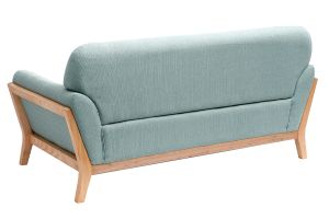 Canapé scandinave 2 places en tissu vert lagon et bois clair YOKO