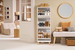 Meuble à chaussures scandinave blanc et bois 3 casiers L47 cm MITRAA